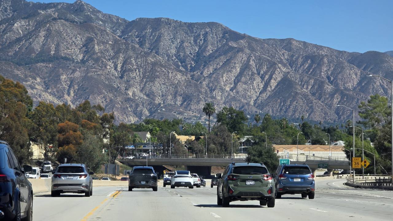 California mountains above a freeway