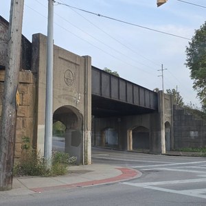 Historic bridge and railroad structure in Youngstown, Ohio